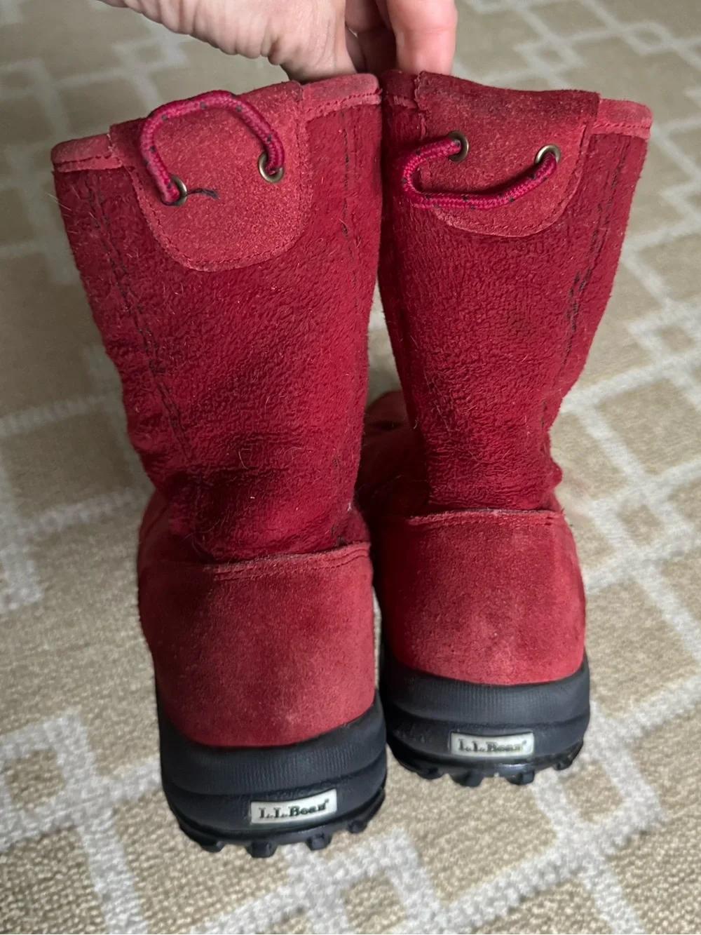 L.L. Bean Red Suede Fleece Lined Winter Boots Side Zip Size 9
